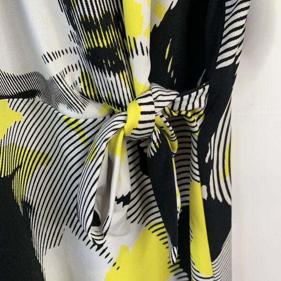Clara Sun Woo Plus 2X Top Side Tie Tunic Yellow Black Floral Stripe Print Blouse - Picture 5 of 8